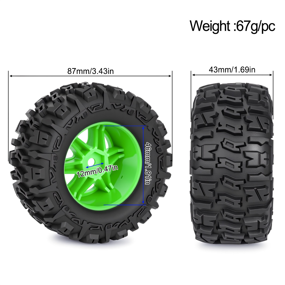 4 Piezas de Neumáticos de Goma - Rc Hobby Trucks reseña y precio